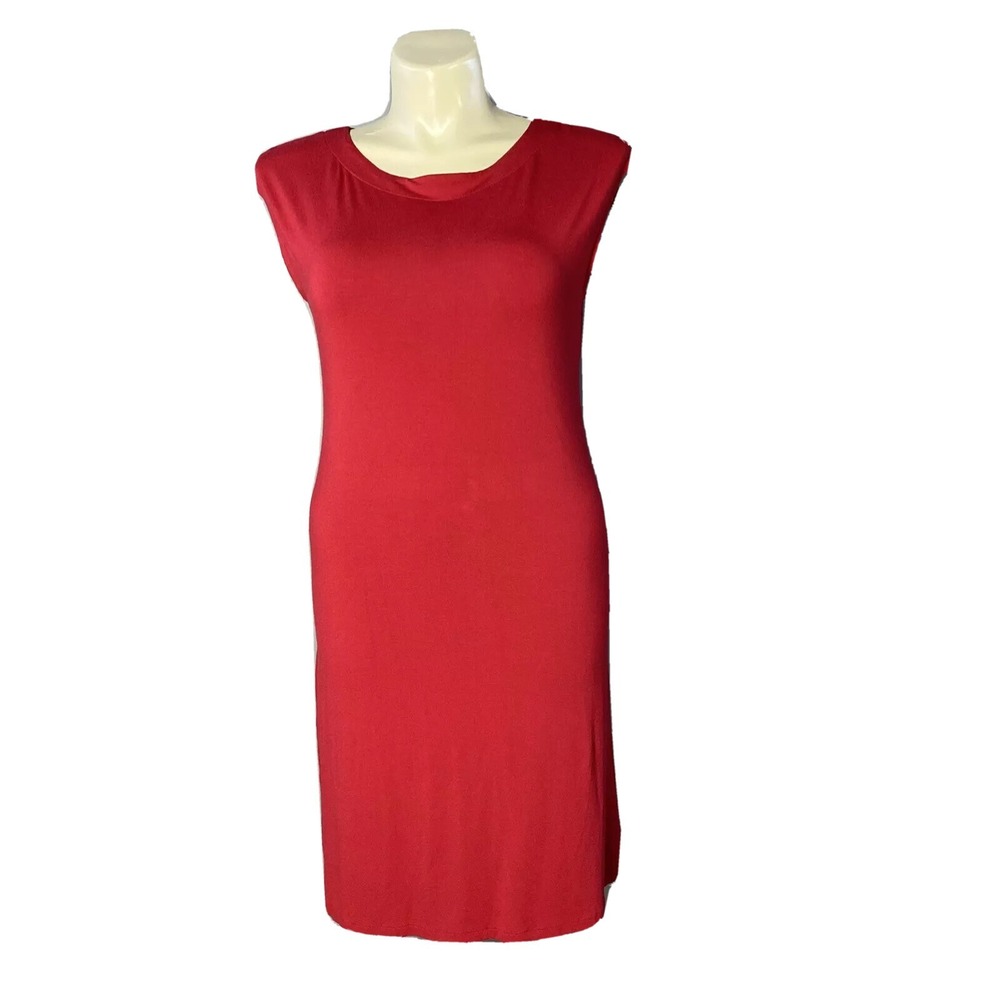 Chicos Dress 1 LARGE True Red Tee Shirt Shift Midi Stretch Comfy Base Washable
